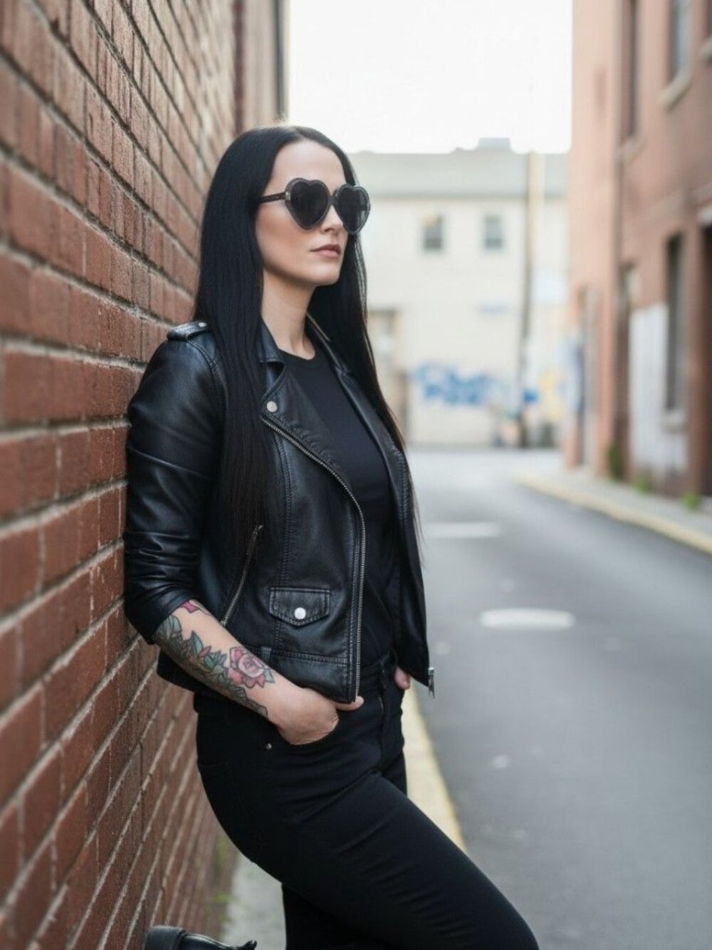 Killstar ✦ Disco Enfer Sunglasses ✦ Black Glitter Heart Frame w/ Pentagram Arms - Picture 11 of 12